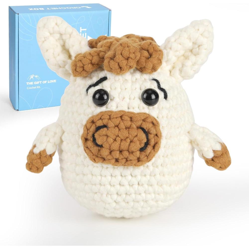image:imageCrochet Kit for Beginners Adults  Pig and Cow Starters Crochet Kit Beginners Crocheting Kitting for Adults Teen DIY Craft Gifts with Crochets Yarns Hook StepbyStep Video InstructionHorse