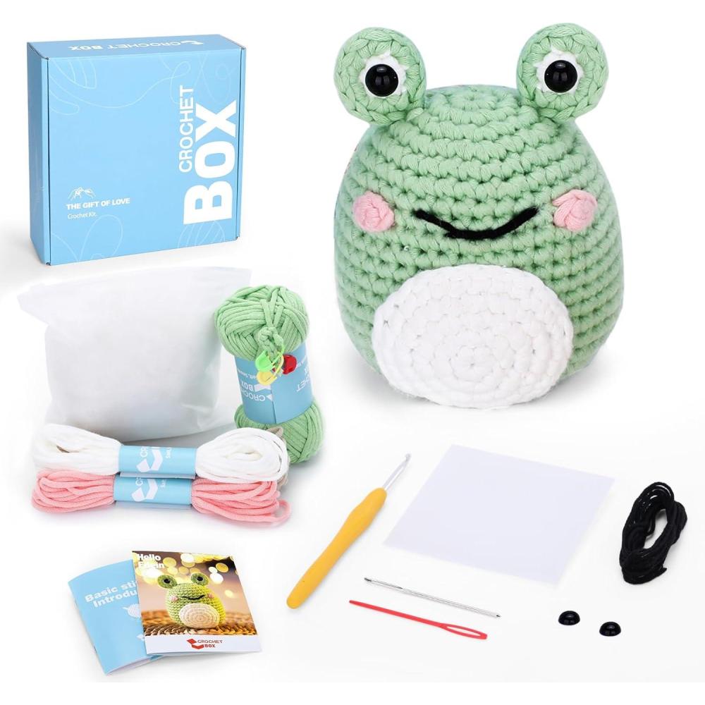 image:imageCrochet Kit for Beginners Adults  Pig and Cow Starters Crochet Kit Beginners Crocheting Kitting for Adults Teen DIY Craft Gifts with Crochets Yarns Hook StepbyStep Video Instructionfrog