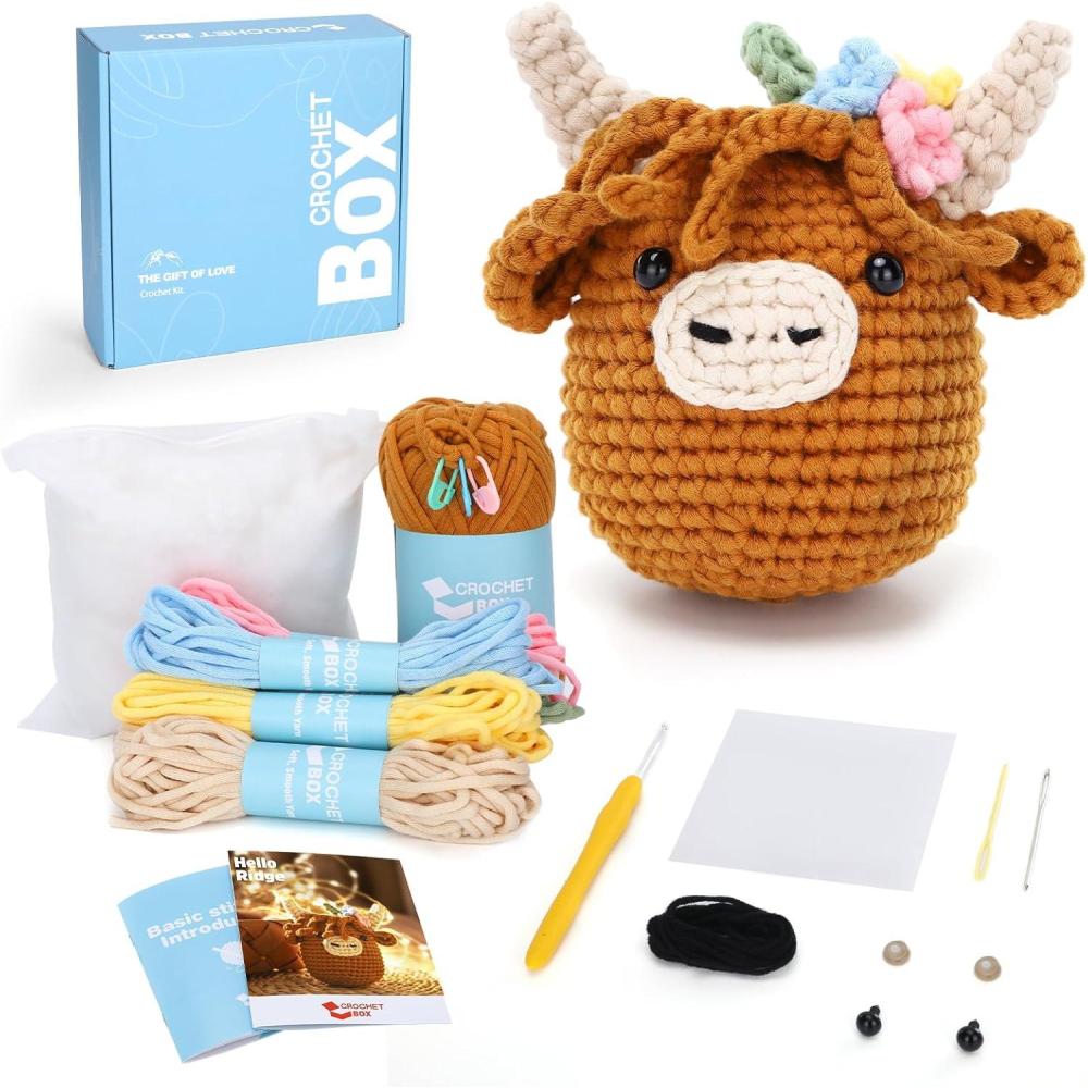 image:imageCrochet Kit for Beginners Adults  Pig and Cow Starters Crochet Kit Beginners Crocheting Kitting for Adults Teen DIY Craft Gifts with Crochets Yarns Hook StepbyStep Video Instructionhighland cow01