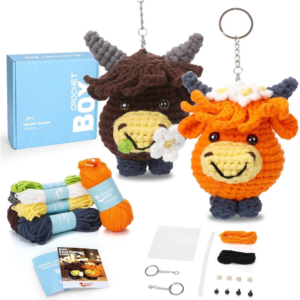 image:imageCrochet Kit for Beginners Adults  Pig and Cow Starters Crochet Kit Beginners Crocheting Kitting for Adults Teen DIY Craft Gifts with Crochets Yarns Hook StepbyStep Video Instruction2 PCSHighland Cow