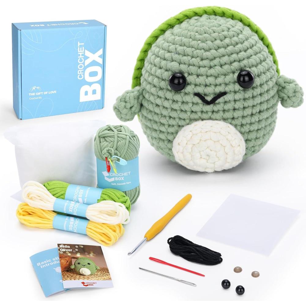image:imageCrochet Kit for Beginners Adults  Pig and Cow Starters Crochet Kit Beginners Crocheting Kitting for Adults Teen DIY Craft Gifts with Crochets Yarns Hook StepbyStep Video InstructionTurtle
