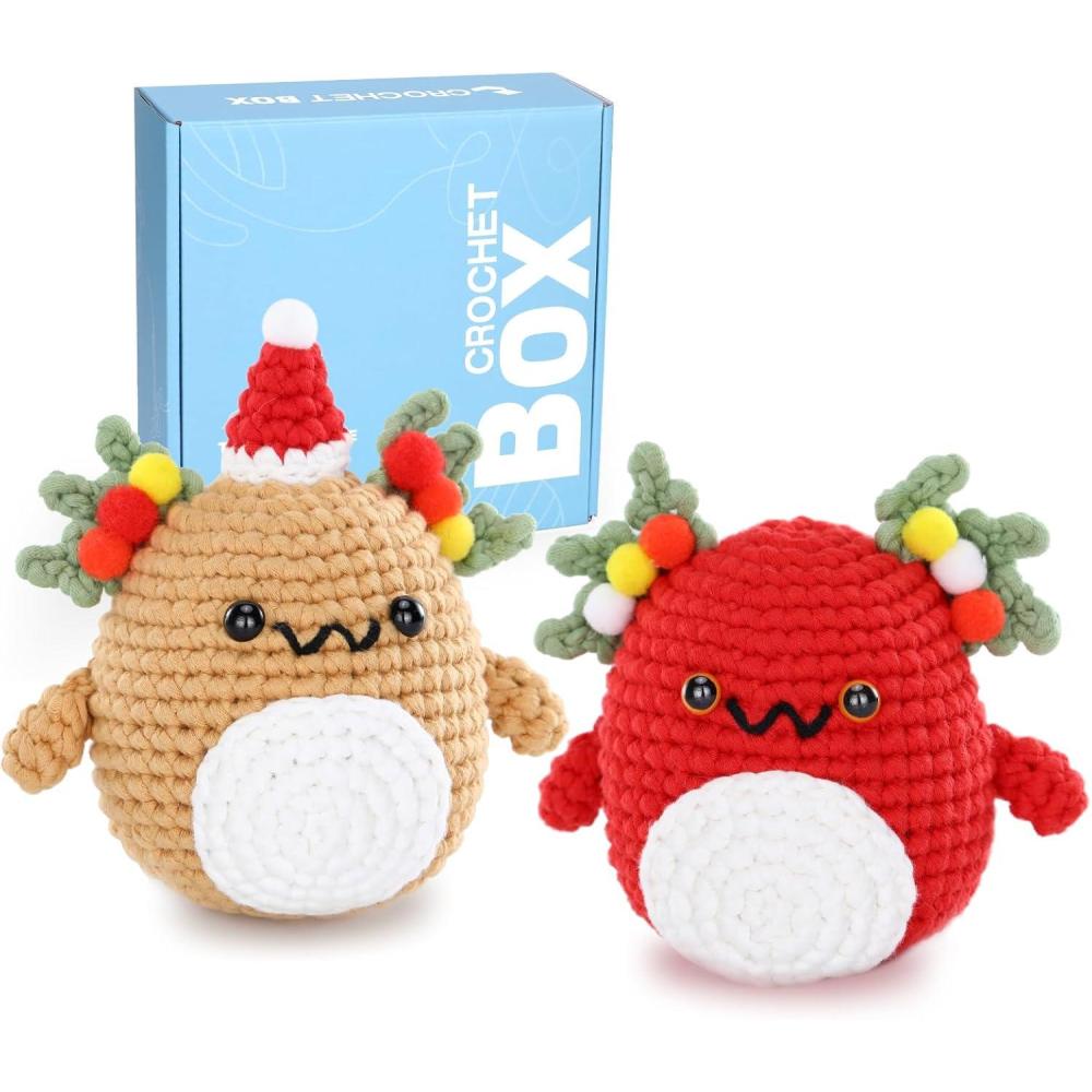 image:imageCrochetBox Crochet Kit for Beginners Adults  Christmas Pig Starters Crochet Kit Beginners Crocheting Kitting for Adults Teen Craft Gifts with Crochets Yarns Hook StepbyStep Video Instruction2 pcs Axolotl