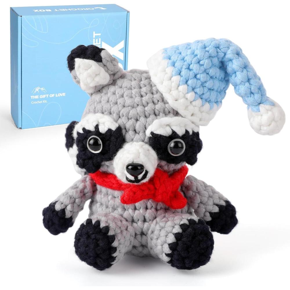 image:imageCrochetBox Crochet Kit for Beginners Adults  Starters Crochet Kit Beginners Crocheting Kitting for Adults Teen Craft Gifts with Crochets Yarns Hook StepbyStep Video InstructionRaccoon