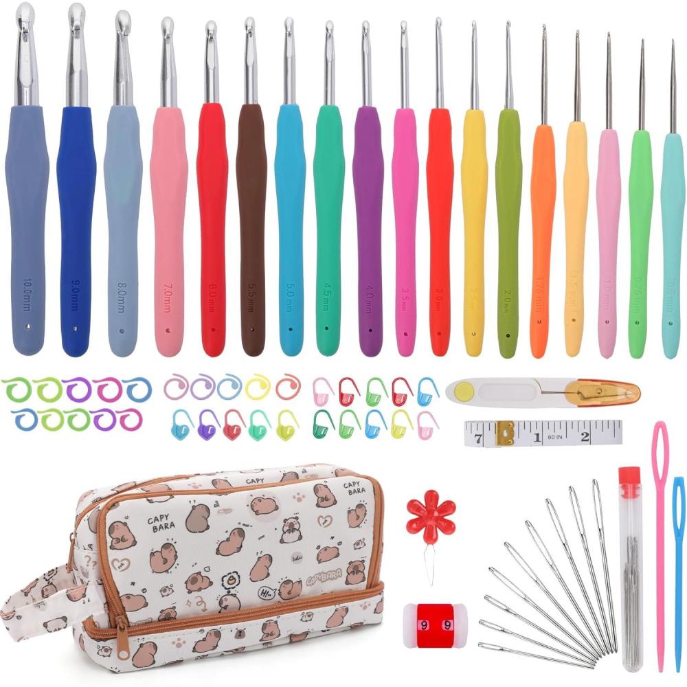 image:imageCrochetbox Crochet Hooks Set 18 Size 05mm10mmP Ergonomic Handles Crochet Hooks with Case for Arthritic Hands Kintting Needle with Crocheting Tool for Crocheters18 Size0510mm