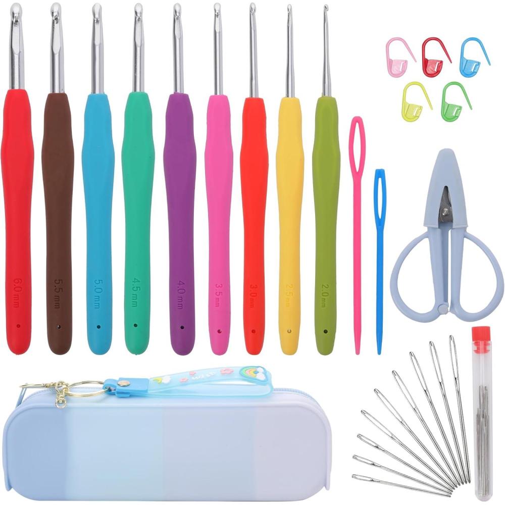 image:imageCrochetbox Crochet Hooks Set 18 Size 05mm10mmP Ergonomic Handles Crochet Hooks with Case for Arthritic Hands Kintting Needle with Crocheting Tool for Crocheters9 Size26mmblue case