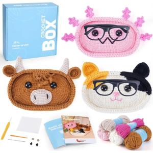 Crochet Kit for Beginners Adults – Pig and Cow Starters Crochet Kit, Beginners Crocheting Kitting for Adults Teen, DIY Craft Gifts with Crochets Yarns, Hook, Step-by-Step Video, Instruction(Snowman)