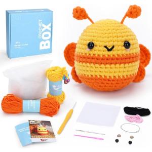 Crochet Kit for Beginners Adults – Pig and Cow Starters Crochet Kit, Beginners Crocheting Kitting for Adults Teen, DIY Craft Gifts with Crochets Yarns, Hook, Step-by-Step Video, Instruction(Bee)