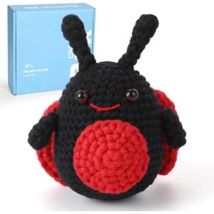Crochet Kit for Beginners Adults – Pig and Cow Starters Crochet Kit, Beginners Crocheting Kitting for Adults Teen, DIY Craft Gifts with Crochets Yarns, Hook, Step-by-Step Video, Instruction(Ladybug)