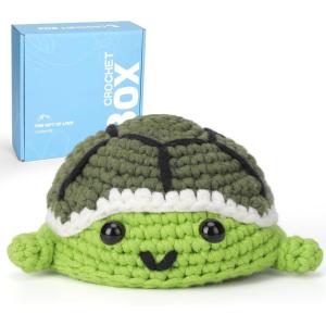 Crochet Kit for Beginners Adults – Pig and Cow Starters Crochet Kit, Beginners Crocheting Kitting for Adults Teen, DIY Craft Gifts with Crochets Yarns, Hook, Step-by-Step Video, Instruction(Turtle-01)