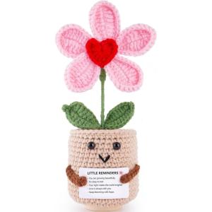 Crochet Positive Sunflower Capybara Pot with Never, Handmade Appreciation Inspirational Gift, Long Distance & Retirement Present for Women Men Teacher Friend, Desk Decor(Tulip-Little reminders)