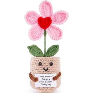 Crochet Positive Sunflower Capybara Pot with Never, Handmade Appreciation Inspirational Gift, Long Distance & Retirement Present for Women Men Teacher Friend, Desk Decor(Sunflower-Thank you)
