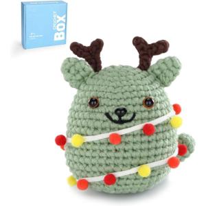 CrochetBox Crochet Kit for Beginners Adults – Christmas Pig Starters Crochet Kit, Beginners Crocheting Kitting for Adults Teen, Craft Gifts with Crochets Yarns, Hook, Step-by-Step Video, Instruction(Cat)