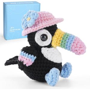 CrochetBox Crochet Kit for Beginners Adults – Starters Crochet Kit, Beginners Crocheting Kitting for Adults Teen, Craft Gifts with Crochets Yarns, Hook, Step-by-Step Video, Instruction(Toucan)