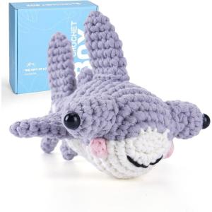 CrochetBox Crochet Kit for Beginners Adults – Starters Crochet Kit, Beginners Crocheting Kitting for Adults Teen, Craft Gifts with Crochets Yarns, Hook, Step-by-Step Video, Instruction(Hammerhead shark)