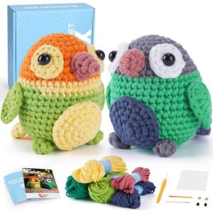CrochetBox Crochet Kit for Beginners Adults – Starters Crochet Kit, Beginners Crocheting Kitting for Adults Teen, Craft Gifts with Crochets Yarns, Hook, Step-by-Step Video, Instruction(2 Pack Love Birds)