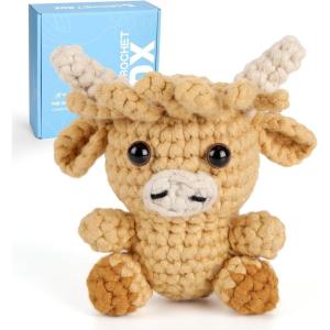 CrochetBox Crochet Kit for Beginners Adults – Starters Crochet Kit, Beginners Crocheting Kitting for Adults Teen, Craft Gifts with Crochets Yarns, Hook, Step-by-Step Video, Instruction(Highland Cow)