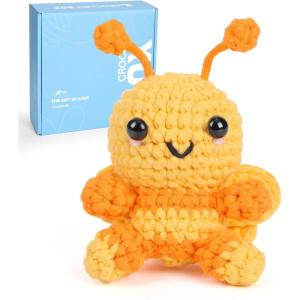 CrochetBox Crochet Kit for Beginners Adults – Starters Crochet Kit, Beginners Crocheting Kitting for Adults Teen, Craft Gifts with Crochets Yarns, Hook, Step-by-Step Video, Instruction(Bee)