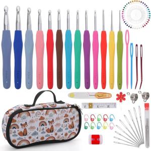 Crochetbox Crochet Hooks Set, 18 Size 0.5mm-10mm(P) Ergonomic Handles Crochet Hooks with Case for Arthritic Hands, Kintting Needle with Crocheting Tool for Crocheters(13 Size(2~10mm))