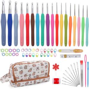 Crochetbox Crochet Hooks Set, 18 Size 0.5mm-10mm(P) Ergonomic Handles Crochet Hooks with Case for Arthritic Hands, Kintting Needle with Crocheting Tool for Crocheters(18 Size(0.5~10mm))